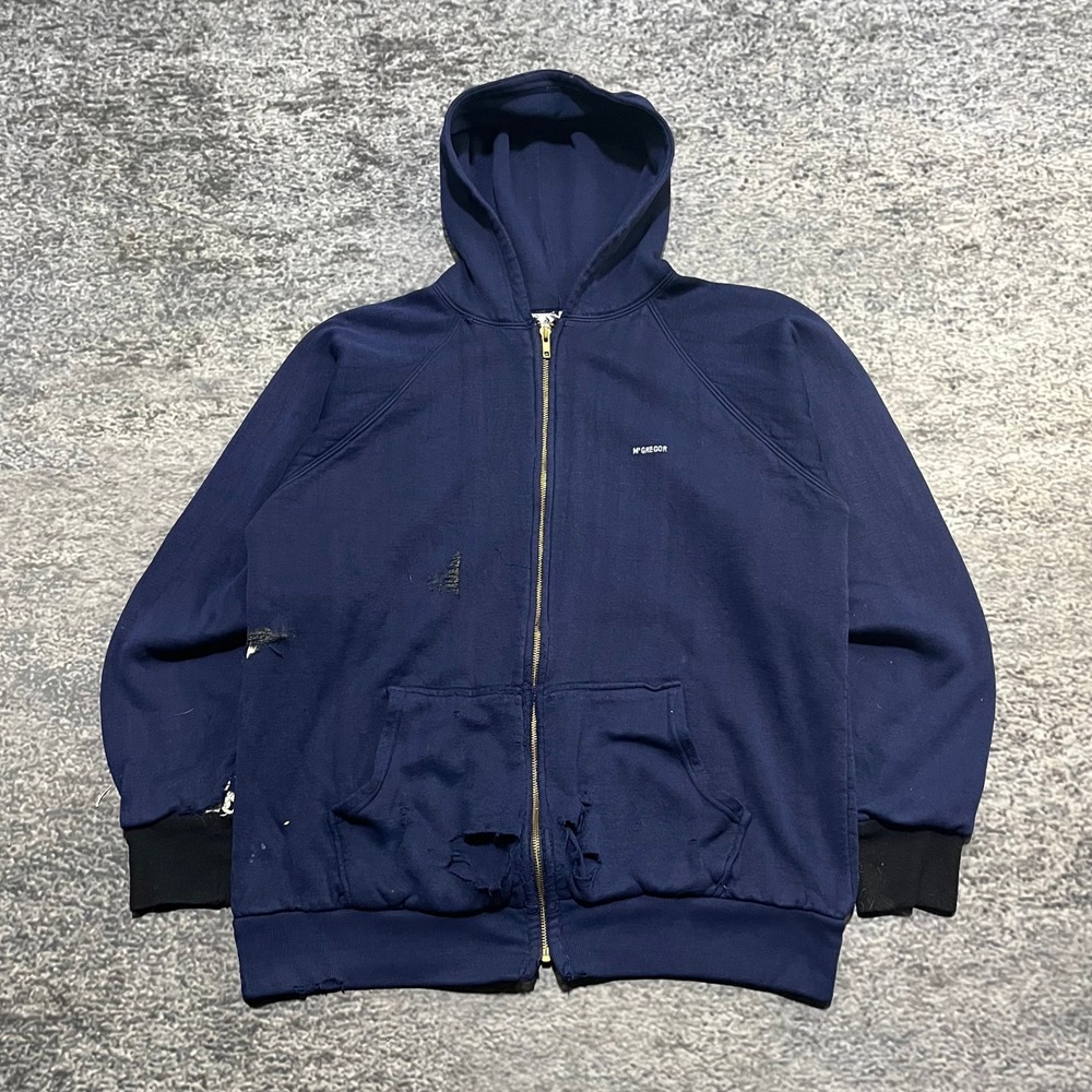 Vintage 80s 90s McGregor Zip Up Hoodie Thermal Lined Mens XL‎ Blue Distressed